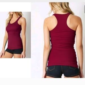 Burgundy Racerback solid lowcut tank top Long Stretchy Shirt